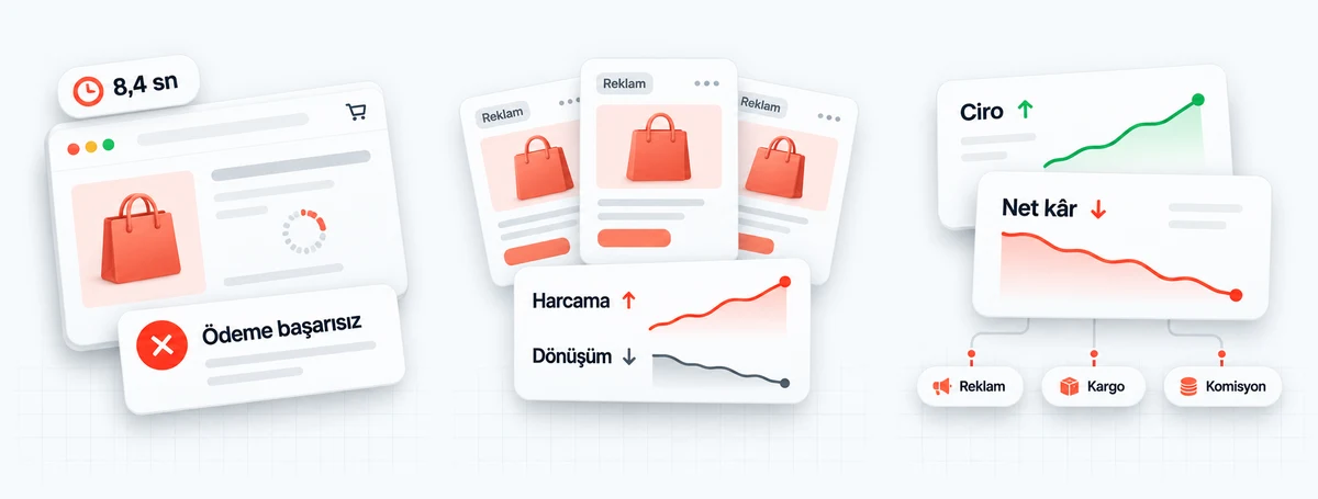 Yavaş yüklenen e-ticaret sitesi ve başarısız ödeme uyarısı